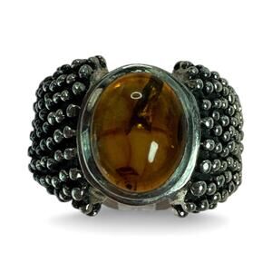 SILPADA RARE RETIRED Popcorn Sterling Silver 925 Amber Cabochon Ring Sz 8.25
